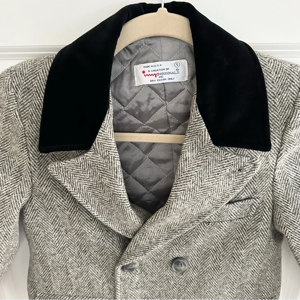 Girls Vintage Imp Originals Wool Tweed Double Breasted Pea Coat - Velvet / Fall